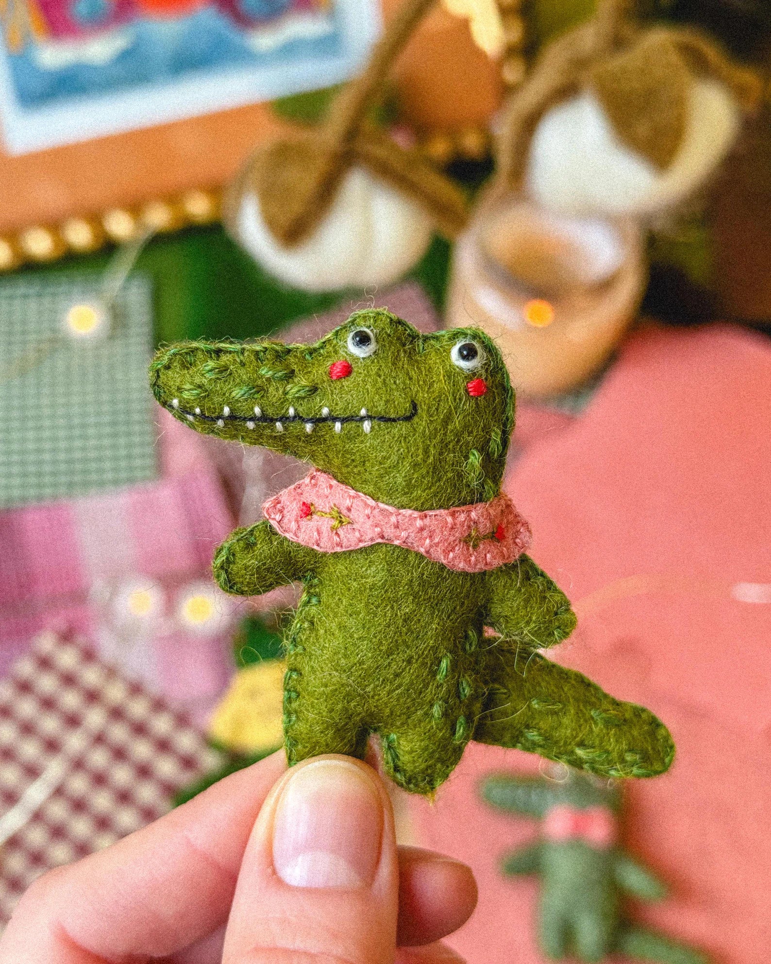 Alba Felt Alligator Sewing Pattern | Tiny Plush Ornament PDF (Beginner Friendly)
