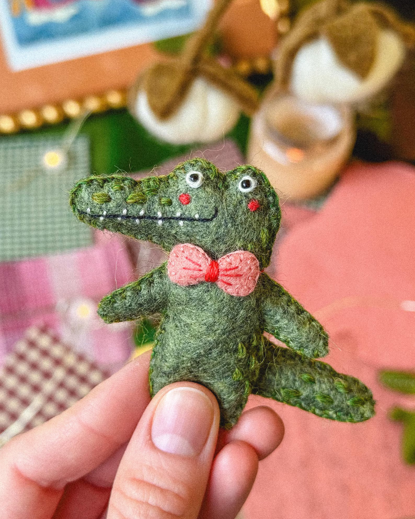 Alba Felt Alligator Sewing Pattern | Tiny Plush Ornament PDF (Beginner Friendly)