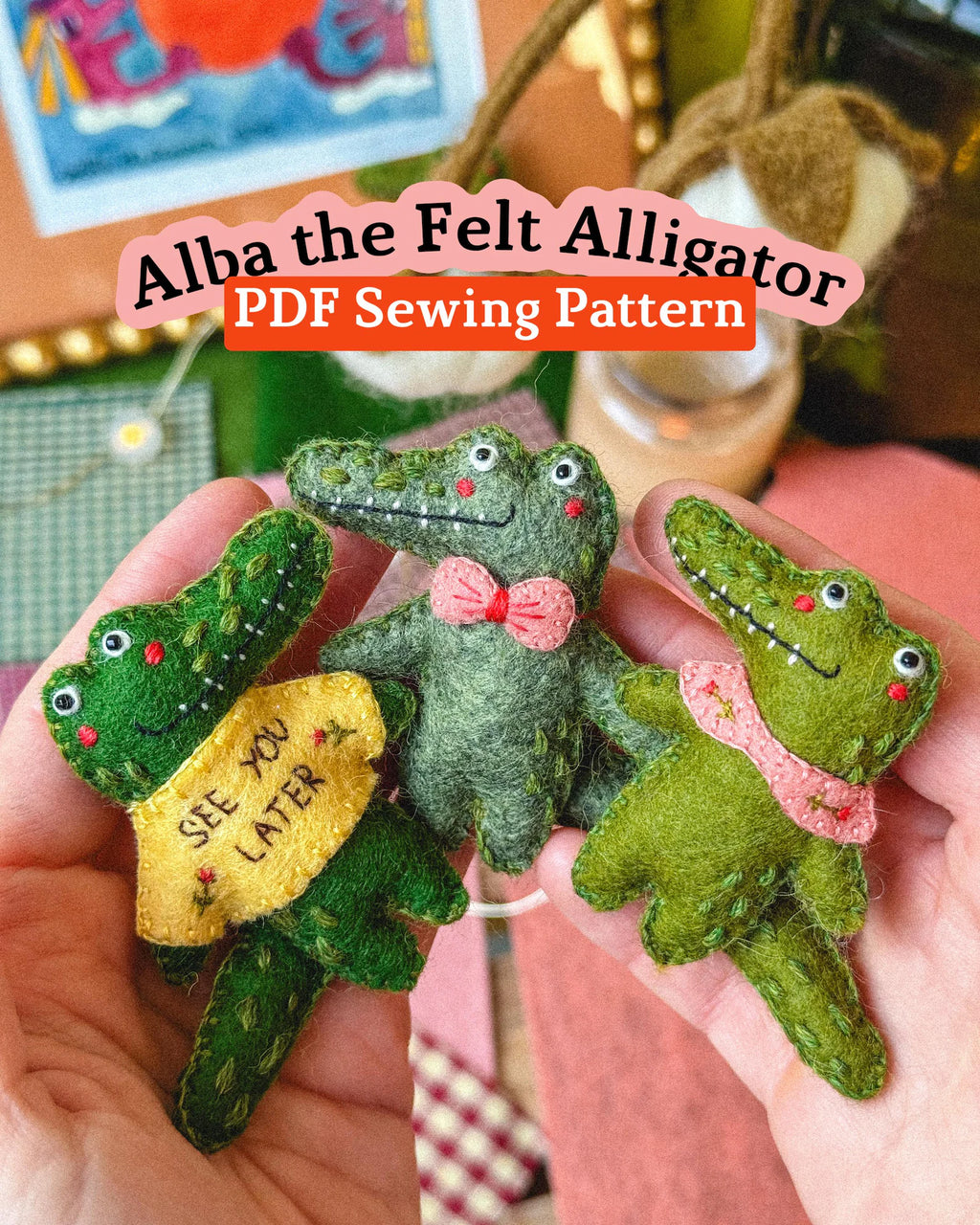 Alba Felt Alligator Sewing Pattern | Tiny Plush Ornament PDF (Beginner Friendly)